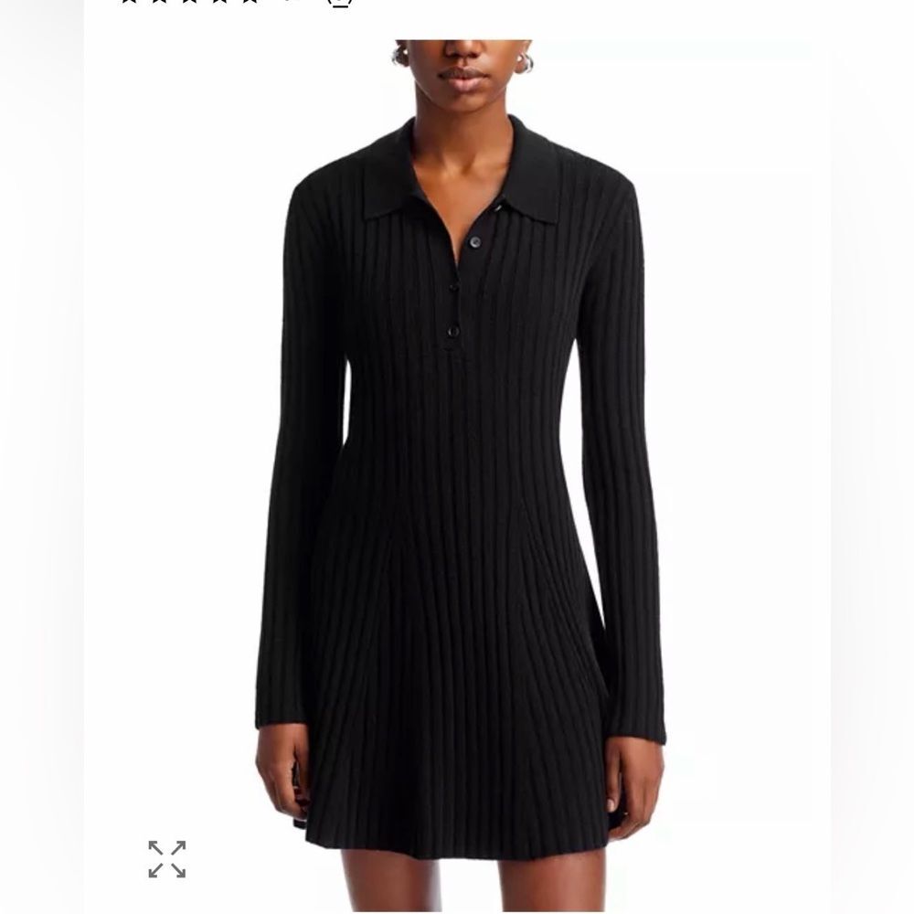 French Connection Ribbed Black Long Sleeve Dress medium
